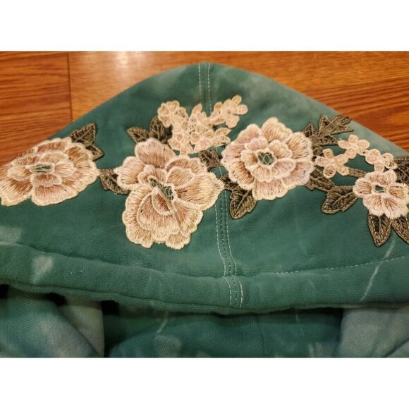Civil Regime Aqua Marble Rose Hoodie Men's Size L Tie Dye Embroidered Flowers - Picture 4 of 10